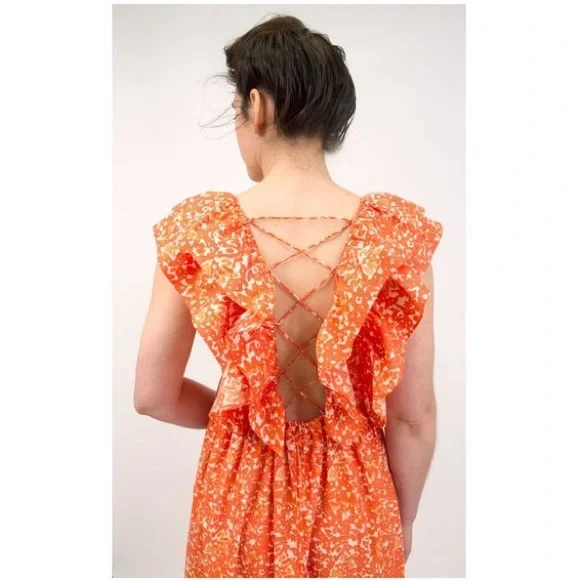 Ulla Johnson Freida Dress Printed Cotton Coral Batik Orange Size 2 - Picture 11 of 12